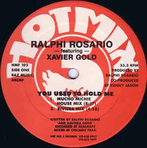Image of Front Cover of 12" - VG+/VG - RALPHI ROSARIO (FEAT XAVIER GOLD), You Used To Hold Me (Hot Mix 5 ; HMF 102, US 1987, Die Cut Company Sleeve), few small scuffs and light marks only. original company sleeve - still in shrink - peeling,  - 2446062S