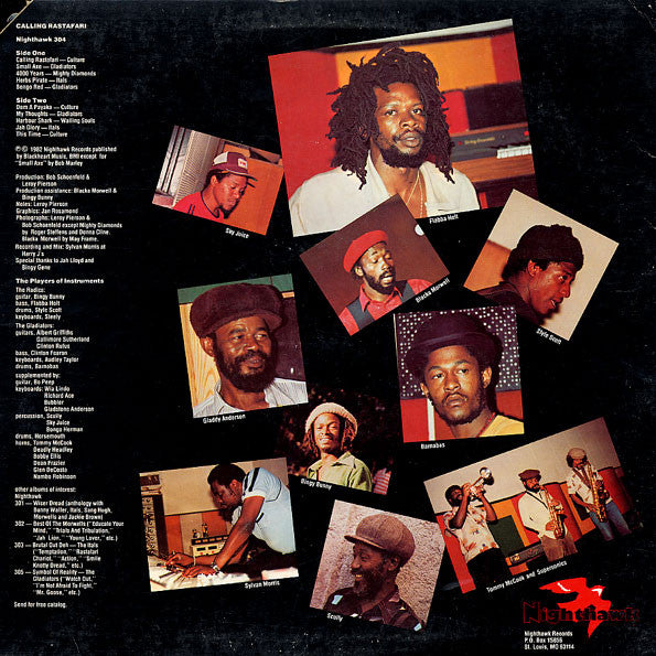 Image of Back Cover of LP - G+/G+ - VARIOUS ARTISTS, Calling Rastafari (Nighthawk Records; NH-304, US 1982), ,  - 3746494S