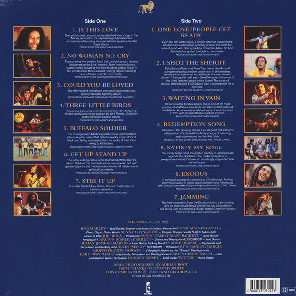 Image of Back Cover of LP - VG+/VG+ - BOB MARLEY & THE WAILERS, Legend - The Best Of Bob Marley And The Wailers (Tuff Gong; 0600753030523, Europe 2015 Reissue, Single Sleeve, 180 Gram Vinyl), Strong VG+,  - 3746179S
