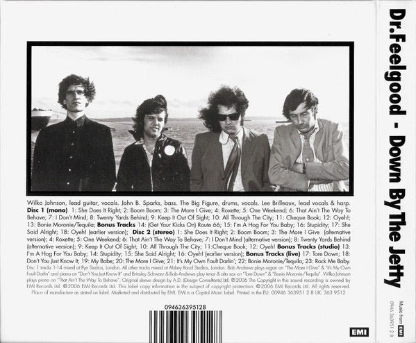 Image of Back Cover of 0216504C: 2xCD - DR. FEELGOOD, Down By The Jetty  (EMI; 0946 363951 2 8, UK 2006 Reissue, Digipak & Slipcase, Booklet) Small sticker residue on rear of slipcase.  VG+/VG+