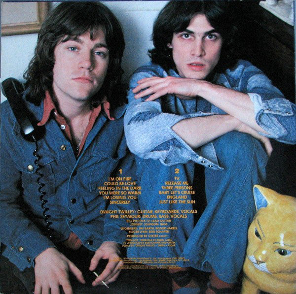 Image of Back Cover of LP - VG/VG+ - DWIGHT TWILLEY BAND, Sincerely (Shelter Records; SRL-52001, US 1976, Insert), Gold Promo Stamp On Front Sleeve, Stickered Sleeve, Company Inner Which Is Split, Edge Wear, Sleeve Creased,  - 2126348E