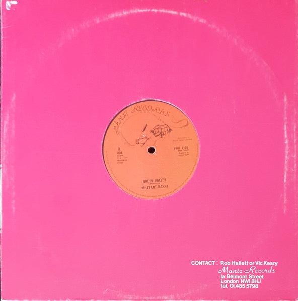 Image of Back Cover of 4615090C: 12" - MILITANT BARRY, Pistol Boy / Green Valley (Manic Records; PFUL 1105, UK 1979, Company Sleeve)   VG+/VG+
