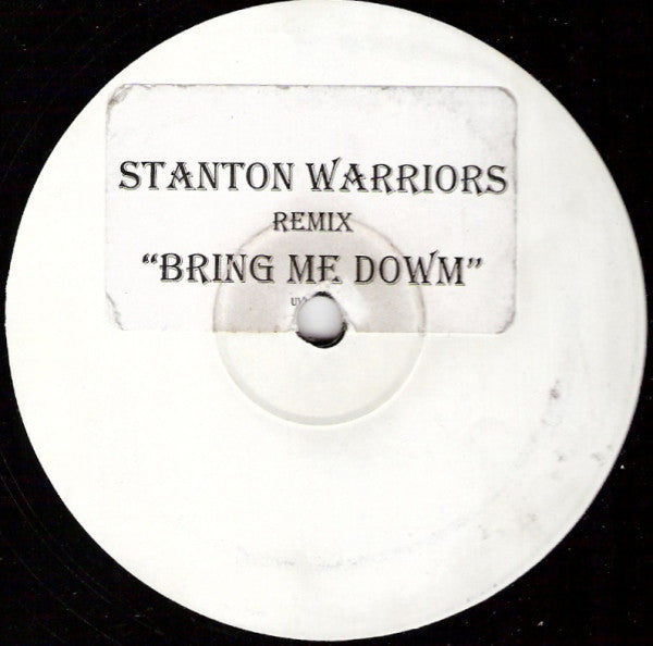Image of Front Cover of 12" - /G+ - ZACK TOMS, Bring Me Down (Stanton Warriors Remix) (Unda-Vybe; UVM017, UK Reissue, Stickered White Label, Plain Sleeve), A few marks but plays well, with some light surface noise,  - 3526239E