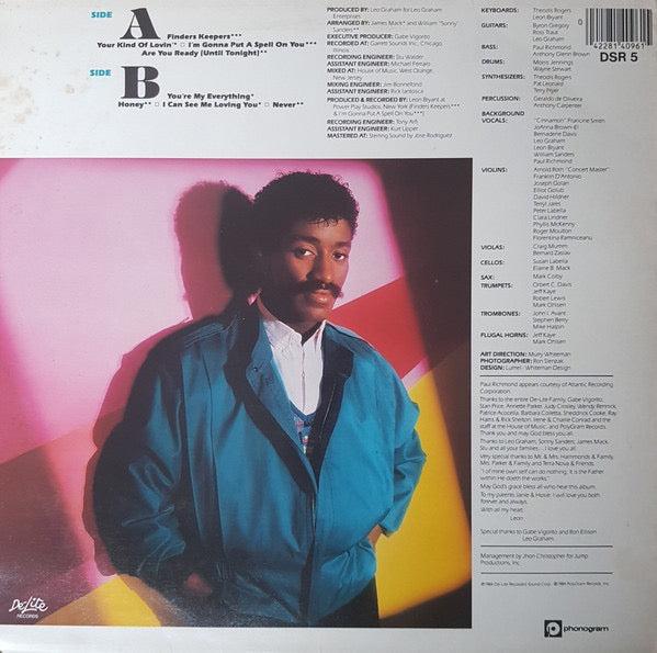 Image of Back Cover of LP - VG/G+ - LEON BRYANT, Finders Keepers (De-Lite; DSR 5, UK 1984), Light marks only,  - 4316442C
