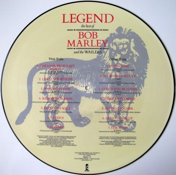 Image of Back Cover of LP - /G+ - BOB MARLEY AND THE WAILERS, Legend - The Best of Bob Marley and the Wailers (Island; PBMW1, UK 1984, Picture Disc), Lots of light marks to disc but plays fine.,  - 2416587C