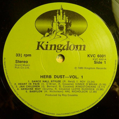Image of Label Cover of LP - VG/G+ - VARIOUS, Herb Dust Vol 1 (Kingdom; KVC 6001, UK 1983), Light Marks only.,  - 2316296C
