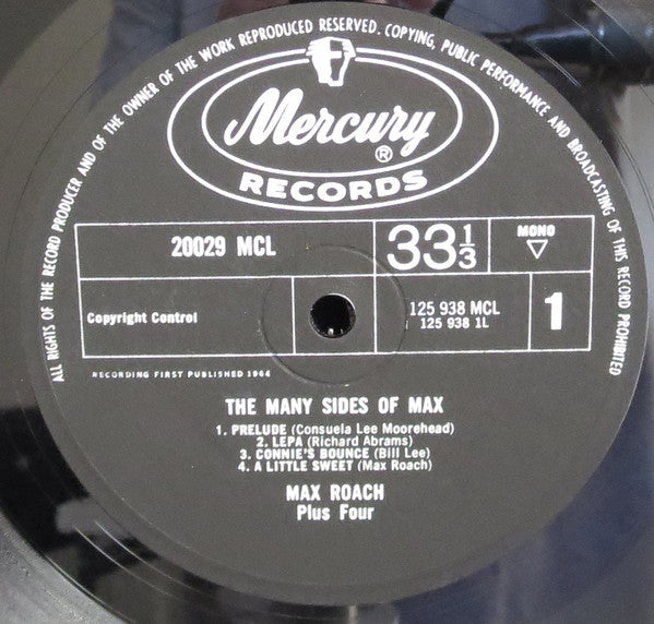 Image of Label Cover of LP - VG/VG - MAX ROACH QUINTET, The Many Sides Of Max (Mercury; 20029 MCL, UK 1964, Flipback Sleeve, Mono), ,  - 4126027E