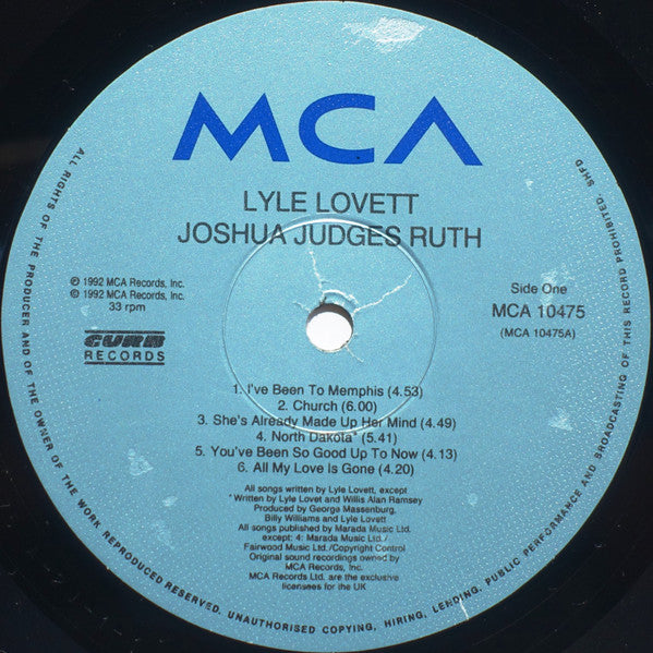 Image of Label Cover of 0125399E: LP - LYLE LOVETT, Joshua Judges Ruth (Curb Records; MCA 10475, UK 1992) Strong VG+  VG+/VG+