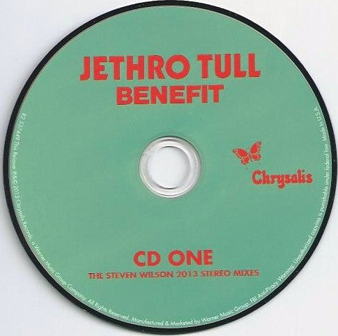 Image of Label Cover of 3xCD - VG+/EX - JETHRO TULL, Benefit (A Collector's Edition) (New 5.1 & Stereo Mixes With Associated Recordings 1969-1970)  (Chrysalis; R2 537449, US 2013, Booklet, With DVD), ,  - 3956229S