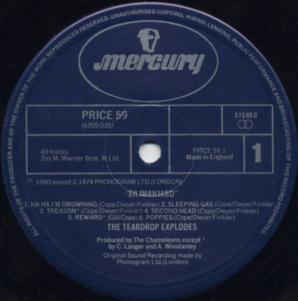 Image of Label Cover of LP - VG/VG+ - THE TEARDROP EXPLODES, Kilimanjaro (Mercury; PRICE 59, UK 1984 Reissue), Edge Wear, Stickered Sleeve, Sticker Marks,  - 3146177S