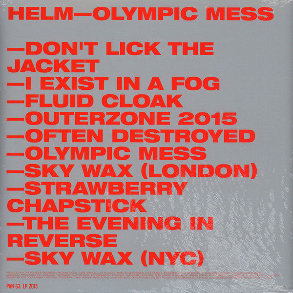 Image of Back Cover of 2xLP - VG/EX - HELM, Olympic Mess (Pan; PAN63LP, Germany 2015), Discs look untouched. Sleeve has split across top spine from storage,  - 3226382E