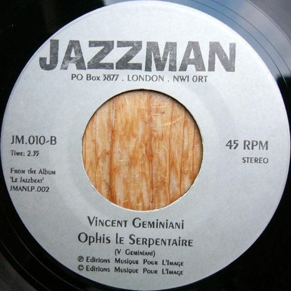 Image of Back Cover of 7" - /EX - CLAUDE VASORI/VINCENT GEMINIANI, Tic-Splasch / Ophis Le Serpentaire (Jazzman; JM.010, UK 2000, Plain Sleeve), , A. Claude Vasori   Tic-SplaschB. Vincent Geminiani   Ophis Le Serpentaire - 3026184E