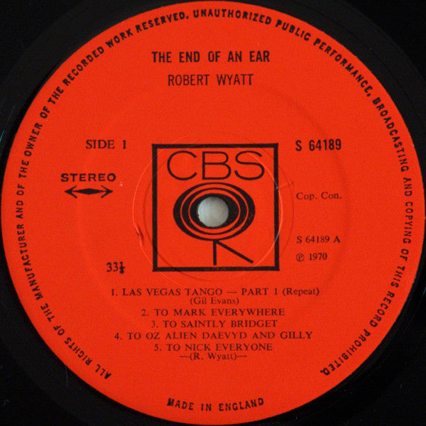 Image of Label Cover of LP - VG/G+ - ROBERT WYATT, The End Of An Ear (CBS Orange; 64189, UK 1970), Strong G+, Edge Wear,  - 3446406S