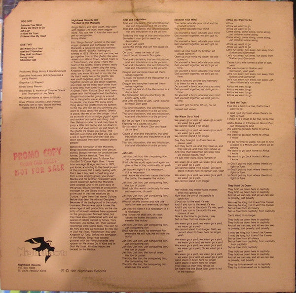 Image of Back Cover of 4725202E: LP - THE MORWELLS, The Best Of The Morwells (Nighthawk Records; NH 302, US 1981) Sleeve in shrink.  VG+/VG+