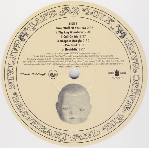 Image of Label Cover of 2xLP - VG+/VG+ - CAPTAIN BEEFHEART, Safe as Milk (Music On Vinyl; MOVLP343, Europe 2017 Reissue, Insert, Limited Edition, Numbered, Reissue, White Vinyl, 180 gram ), Pristine copy, close to NM. Number 219/1500.,  - 3646401S