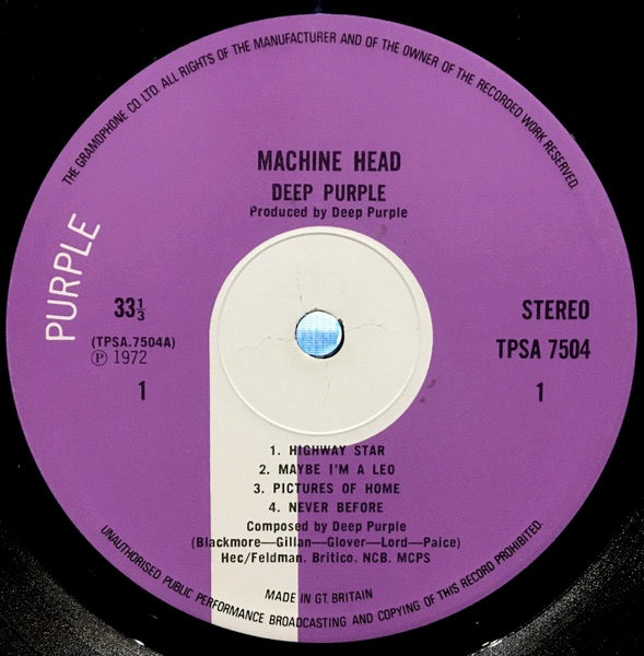 Image of Label Cover of LP - G+/G - DEEP PURPLE, Machine Head (Purple Label, Gramophone Co On Rim, No EMI Box; TPSA 7504, UK 1972, Laminated Gatefold Sleeve, No Insert, 1st Press), ,  - 3526075E