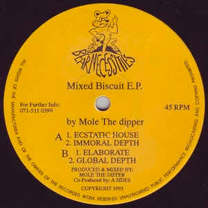 Image of Front Cover of 12" - /VG - MOLE THE DIPPER, Mixed Biscuits E.P. (Bear Necessities; MA 002, UK 1993), Light marks only, clean labels., A1	Ecstatic HouseA2	Immoral DepthB1	ElaborateB2	Global Depth - 1726354E