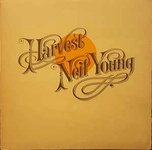 Image of Front Cover of LP - VG/VG - NEIL YOUNG, Harvest (Reprise Tan Steamboat Labels Without V Or Made In UK; K 54005, UK 1972, Textured Gatefold Sleeve, Insert, A3/B1), Strong VG, Name written in top right corner of sleeve, Otherwise clean copy,  - 3916194C