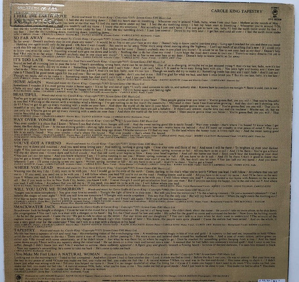 Image of Back Cover of LP - VG/VG - CAROLE KING, Tapestry (Epic Orange / Ode; EPC 82308, UK 1970s Reissue), ,  - 3926113E