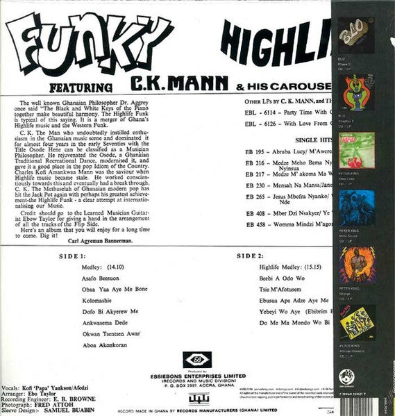 Image of Back Cover of LP - VG/VG+ - C.K. MANN AND HIS CAROUSEL 7, Funky Highlife (Mr Bongo ; MRBLP099, UK 2012, Picture Sleeve, Black Inner), Crease to sleeve, i light mark to disc.,  - 4026370E