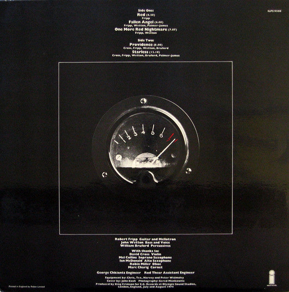 Image of Back Cover of LP - VG/VG - KING CRIMSON, Red (Island Pink Rim; ILPS9308, UK 1974, Laminated Sleeve, NO Inner), Edge and ring wear. Light wear to disc.,  - 3846108S