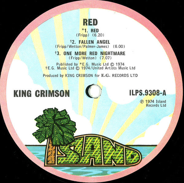 Image of Label Cover of LP - VG/VG - KING CRIMSON, Red (Island Pink Rim; ILPS9308, UK 1974, Laminated Sleeve, NO Inner), Edge and ring wear. Light wear to disc.,  - 3846108S