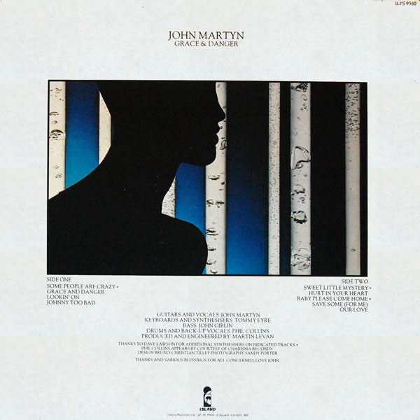 Image of Back Cover of LP - VG+/VG+ - JOHN MARTYN, Grace And Danger (Island Blue - Night and Day; ILPS 9560 , UK 1980), Company Inner,  - 3926435E
