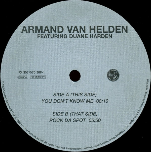 Image of Label Cover of 12" - G+/G+ - ARMAND VAN HELDEN FEAT DUANE HARDEN, You Don't Know Me (FFRR; FX 357, UK 1999, Picture Sleeve), Some surface marks and sleeve wear but plays well, with some crackle,  - 3626014E