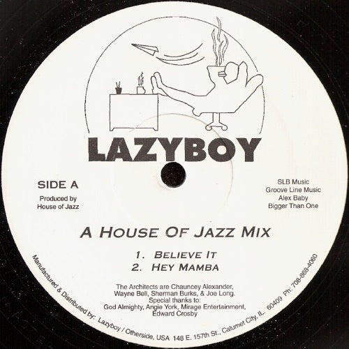 Image of Front Cover of 4644443S: 12" - HOUSE OF JAZZ, A House Of Jazz Mix (Lazyboy Records; LB 100, US 1993, Plain Sleeve) few scuffs and marks both sides - minor  /VG