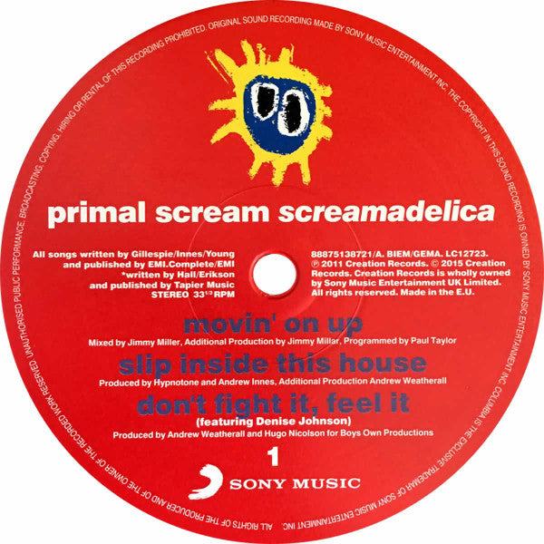 Image of Label Cover of 2xLP - VG+/EX - PRIMAL SCREAM, Screamadelica (Sony Music; 88875138721, Europe 2015 Reissue, Gatefold, 180 Gram Vinyl), Still in shrinkwrap.,  - 2916102C