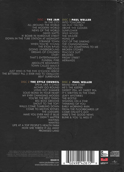 Image of Back Cover of 4xCD - VG/VG - PAUL WELLER, THE JAM, THE STYLE COUNCIL, Hit Parade (Island; 9842615, Europe 2006, Box Set), ,  - 1216527C