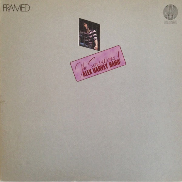 Image of Front Cover of 4645059S: LP - THE SENSATIONAL ALEX HARVEY BAND, Framed (Vertigo Spaceship; 6360081, UK 1973 Reissue, Gatefold Die Cut Slv, Misprint) Surface marks. Strong G+ sleeve, heavy edge wear, seam splitting to spine, ring wear, wear to die cut edges, creasing and staining/discolouration.  G+/VG