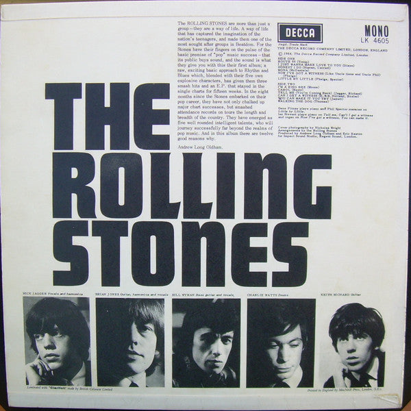 Image of Back Cover of 5124201E: LP - THE ROLLING STONES, The Rolling Stones (Decca Red Unboxed; LK 4605, UK 1964, Flipback Sleeve , Mona On Sleeve & Label)   VG/VG