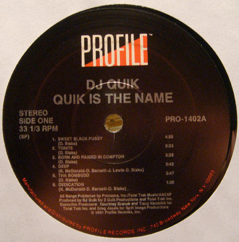 DJ QUIK, Quik Is The Name (Profile; PRO-1402 , US 1991, Picture Sleeve) LP  VG/VG