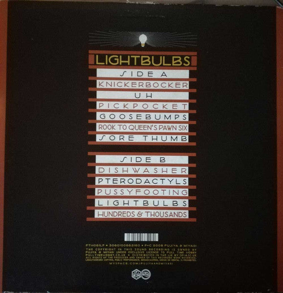 Image of Back Cover of LP - G+/VG - FUJIYA AND MIYAGI, Lightbulbs (Full Time Hobby; FTH 061LP, UK 2008, Inner), Sleeve has ringwear, 2 sticker removal tears on front. ,  - 1026110E