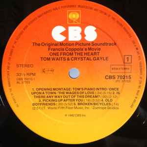 Image of Label Cover of 2545213S: LP - TOM WAITS AND CRYSTAL GAYLE, One From The Heart - The Original Motion Picture Soundtrack (CBS Orange/Yellow; 70215, Europe 1982)   VG/VG+