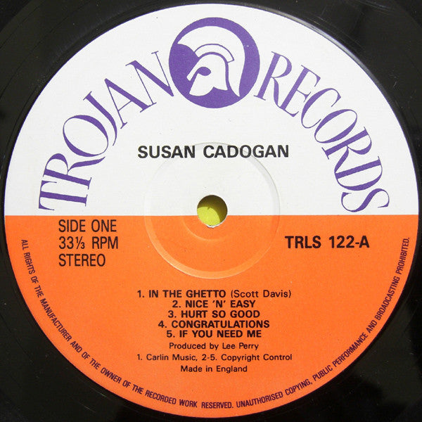 Image of Label Cover of LP - G+/VG - SUSAN CADOGAN, Susan Cadogan (Trojan Records ; TRLS 122, UK 1980s Reissue, Laminated Sleeve), Sounds VG+, shiny copy, light marks only. Slightly different pressing rings. Sleeve shows on tear on top right area, still looks great.,  - 2416453C
