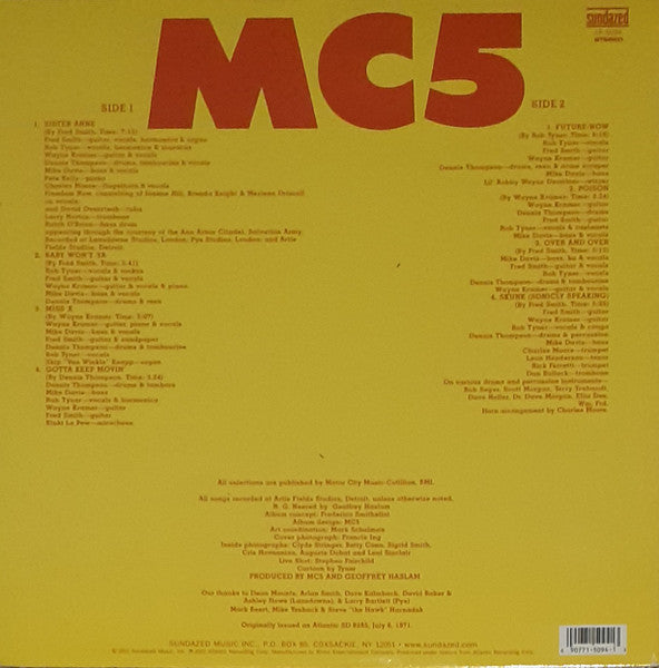 Image of Back Cover of 0526471E: LP - MC5, High Time (Sundazed; LP 5094, US 2002 Reissue, Gatefold, Company Inner, 180 Gram Vinyl)   VG+/VG