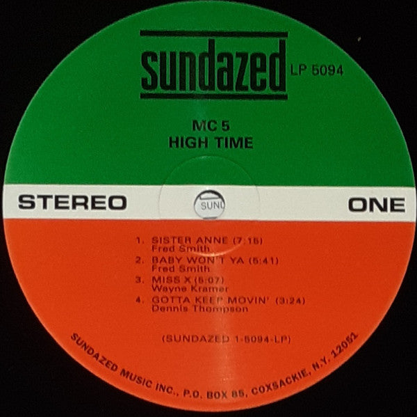 Image of Label Cover of 0526471E: LP - MC5, High Time (Sundazed; LP 5094, US 2002 Reissue, Gatefold, Company Inner, 180 Gram Vinyl)   VG+/VG