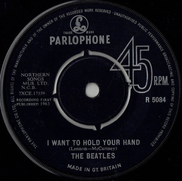 Image of Front Cover of 3214164C: 7" - THE BEATLES, I Want To Hold Your Hand (Parlophone; R5084, UK 1963, Company Sleeve) Cat number & date stamp on sleeve.  VG+/VG+