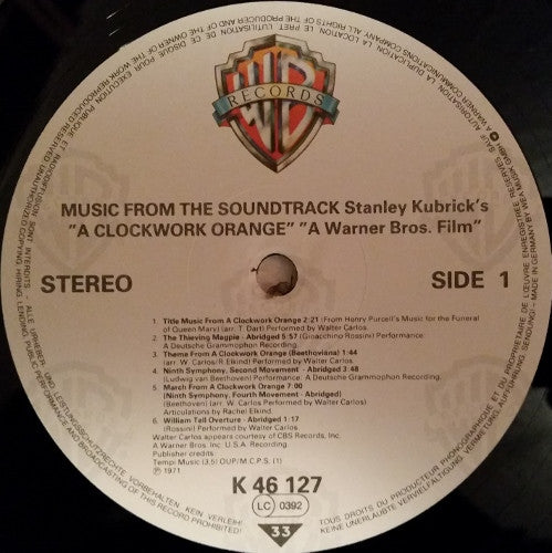 Image of Label Cover of LP - VG/VG+ - VARIOUS INC WALTER CARLOS, Stanley Kubrick's A Clockwork Orange (WB Tan; K46127, UK 1970s Reissue), Sticker Residue on Sleeve,  - 3946140S
