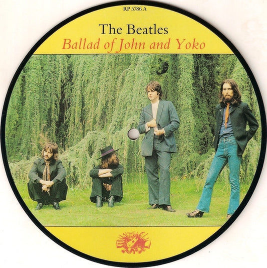 Image of Front Cover of 3914371C: 7" - THE BEATLES, Ballad Of John And Yoko (Parlophone; RP 5786, UK 1989 Reissue, PVC Sleeve, Insert, Picture Disc)   VG+/VG+