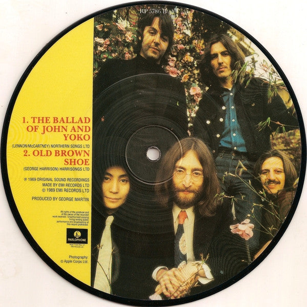 Image of Label Cover of 3914371C: 7" - THE BEATLES, Ballad Of John And Yoko (Parlophone; RP 5786, UK 1989 Reissue, PVC Sleeve, Insert, Picture Disc)   VG+/VG+