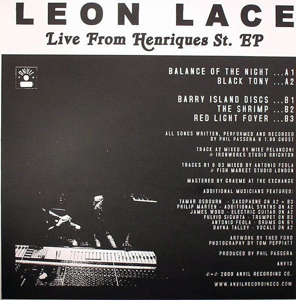 Image of Back Cover of 12" EP - VG+/G+ - LEON LACE, Live From Henriques St. EP (Anvil; ANV 13, UK 2010, Screen Printed), Vinyl in strong G+, plays VG with background noise.,  - 3746158S
