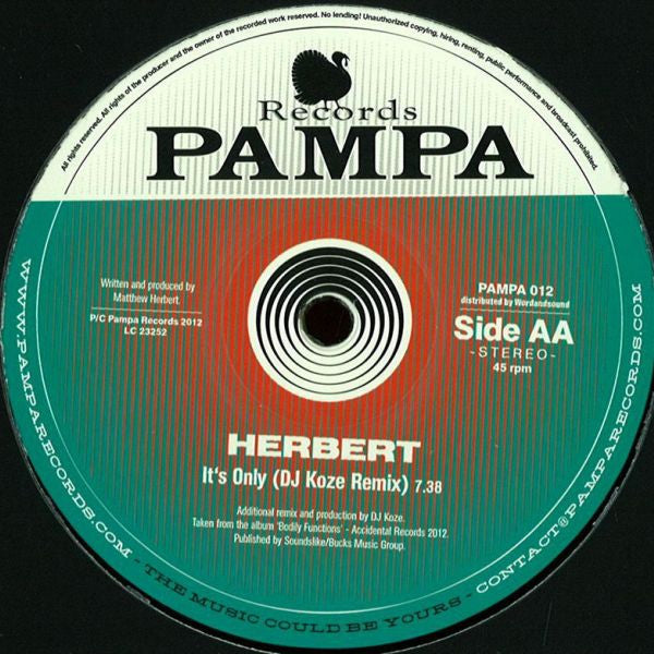 Image of Back Cover of 5144052S: 12" - DNTEL / HERBERT, My Orphaned Son (Die V gel Remix) / It s Only (DJ Koze Remix) (Pampa Records; PAMPA 012, Germany 2012, Plain Sleeve)   /VG+