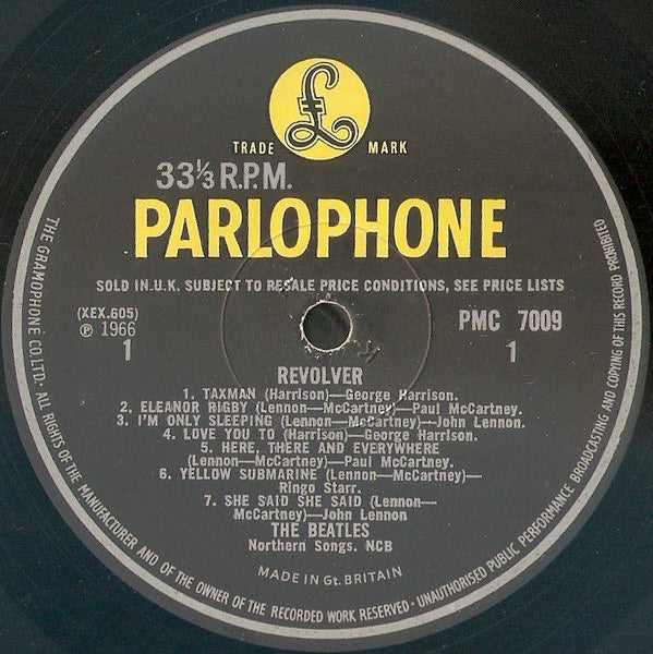 Image of Label Cover of LP - VG+/VG - THE BEATLES, Revolver (Parlophone Black/Yellow; PMC 7009, UK 1966, Flipback G&L Sleeve, Mono, XEX-605-2, XEX 606-3 KT Tax Code. DOCTOR ROBERT Label. DR. ROBERT Sleeve.), ,  - 3126046E