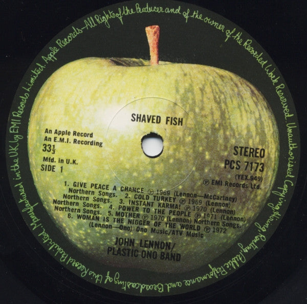 Image of Back Cover of LP - VG+/VG+ - JOHN LENNON, Shaved Fish (Apple; PCS 7173, UK 1970s Reissue, Inner), ,  - 2626102E