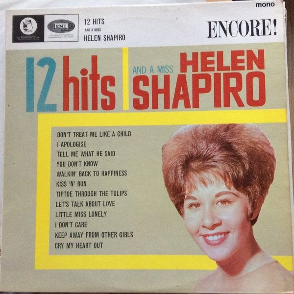 Image of Front Cover of 2814368C: LP - HELEN SHAPIRO, 12 Hits And A Miss Helen Shapiro (Encore!; ENC 209, UK 1965, Laminated Flipback Sleeve, Mono) Date stamped and track times written on rear of sleeve.  VG/VG