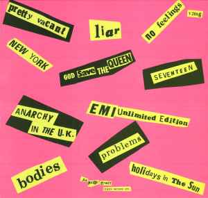Image of Back Cover of LP - VG/G+ - SEX PISTOLS, Never Mind the Bollocks (Virgin Blue & White; V2086, UK 1977, 11 Titles On Rear, No Timings, Vicious Credit On EMI, Producer Chris Thomas Or Bill Price), Lots of light wispy hairline marks, Good gloss to disc, Nice sleeve, Just some light wear to edges and spine. ,  - 4016105C