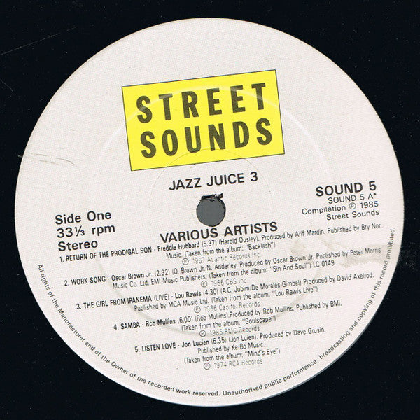 Image of Back Cover of LP - EX/EX - VARIOUS, Jazz Juice 3 (Streetsounds; SOUND 5, UK 1986, Picture Sleeve), ,  - 4026115E